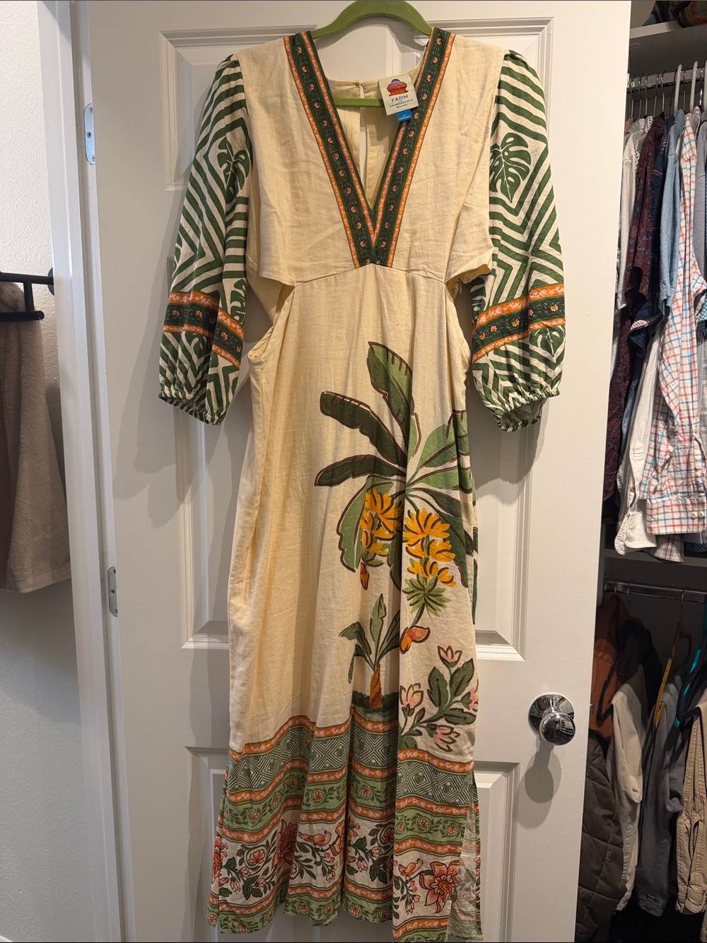 FARM Rio Cream Maxi Dress with Green and Orange Floral Print - Picture 2 of 2